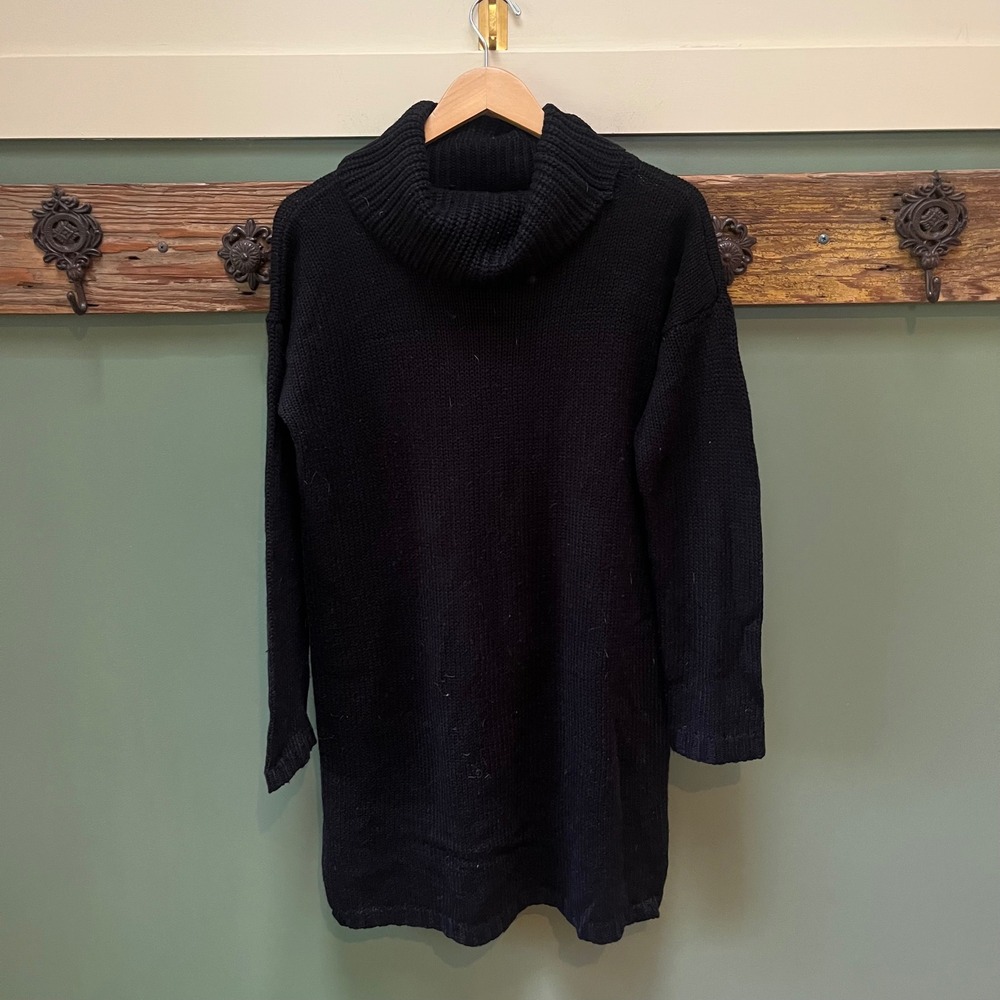 By Anthropologie Black Cowl Neck Tulip Wrap Back Knit Tunic Sweater S 72S1702ANT